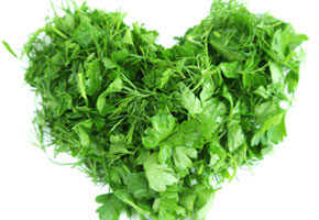 fresh herbs in a heart shape