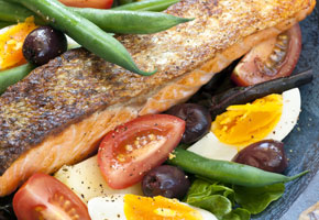 Salad nicoise with grilled atlantic salmon