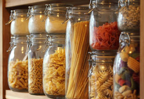 Dried Pasta In Jars On A Shelf