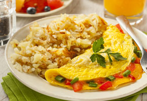 Homemade Organic Vegetarian Cheese Omelette with Onions and Peppers