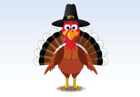 cartoon turkey wearing a pilgrim hat