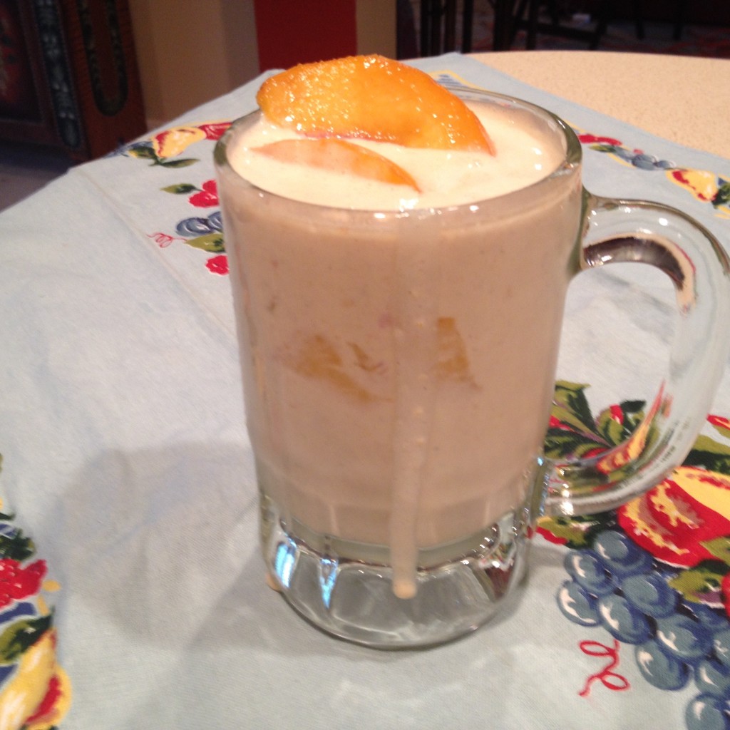 Creamy Peach Freeze Smoothie Recipe in a mug